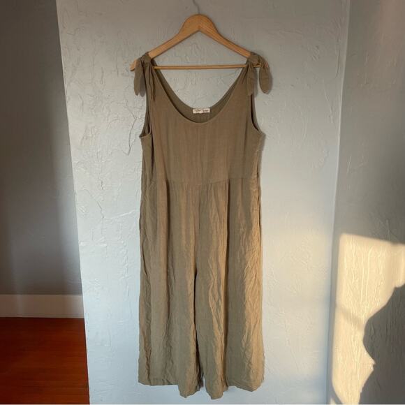 Rewind Casual Tie Strap Tan Wide Leg Jumpsuit - Picture 1 of 6